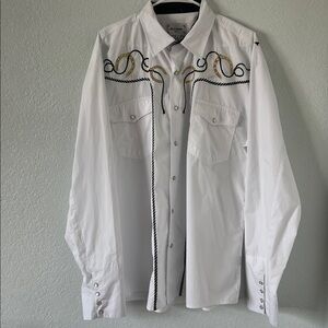 Ace of Diamond White Western Pearl Snap Shirt Men’s XXL Embroidered